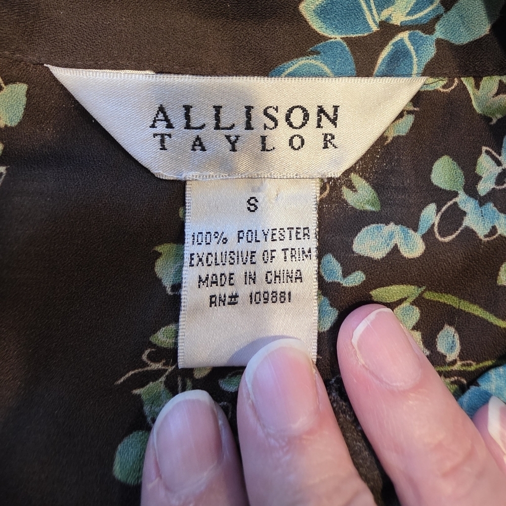 Allison Taylor Floral Ruffle Brown and Blue Women's Top - Picture 6 of 7